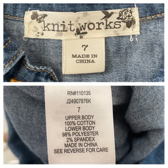 Knitworks Jumpsuit Sleeveless collared Denim top floral bottom size 7 - Picture 8 of 8